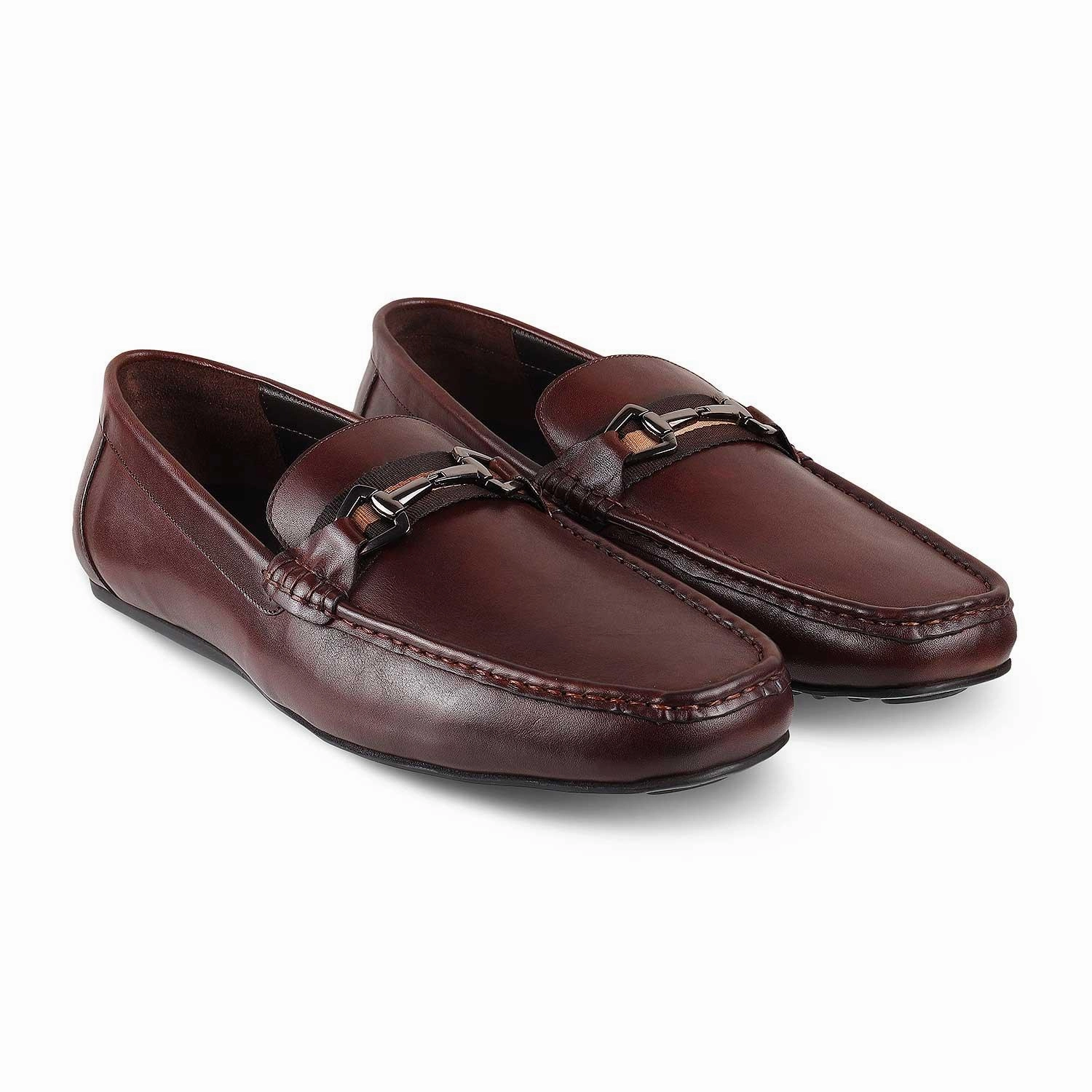 The Ondrive Brown Men's Leather Driving Loafers Tresmode Huarache Loafers