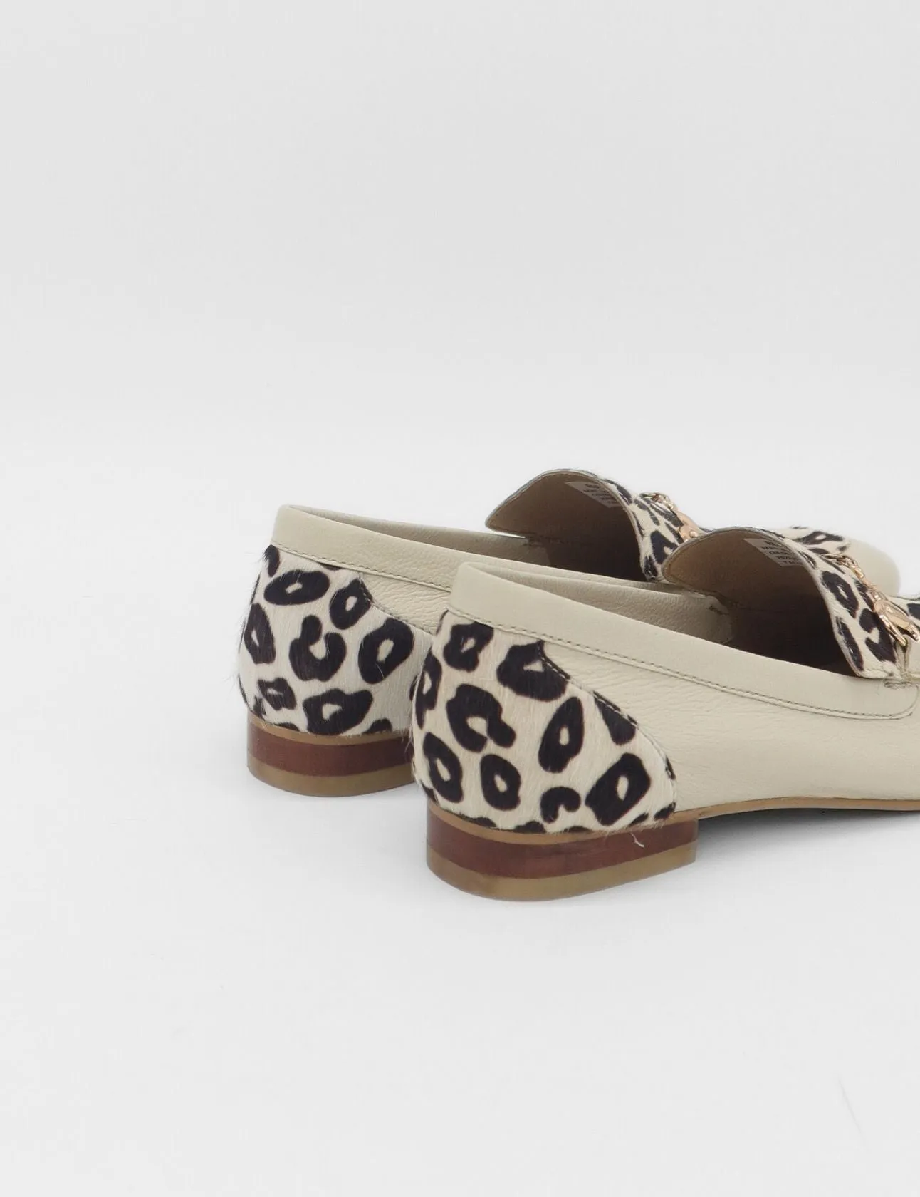 High Heeled Loafers Natural loafers in off white leopard print cowhide leather womens shoes