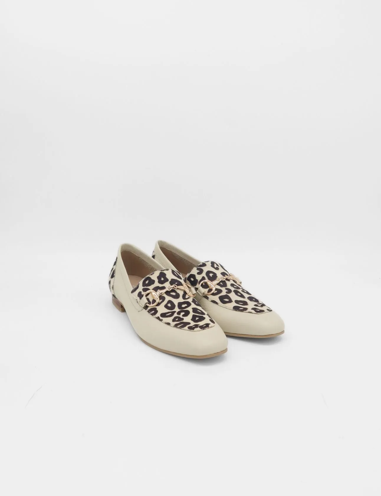 Cohan Loafers Natural loafers in off white leopard print cowhide leather womens shoes