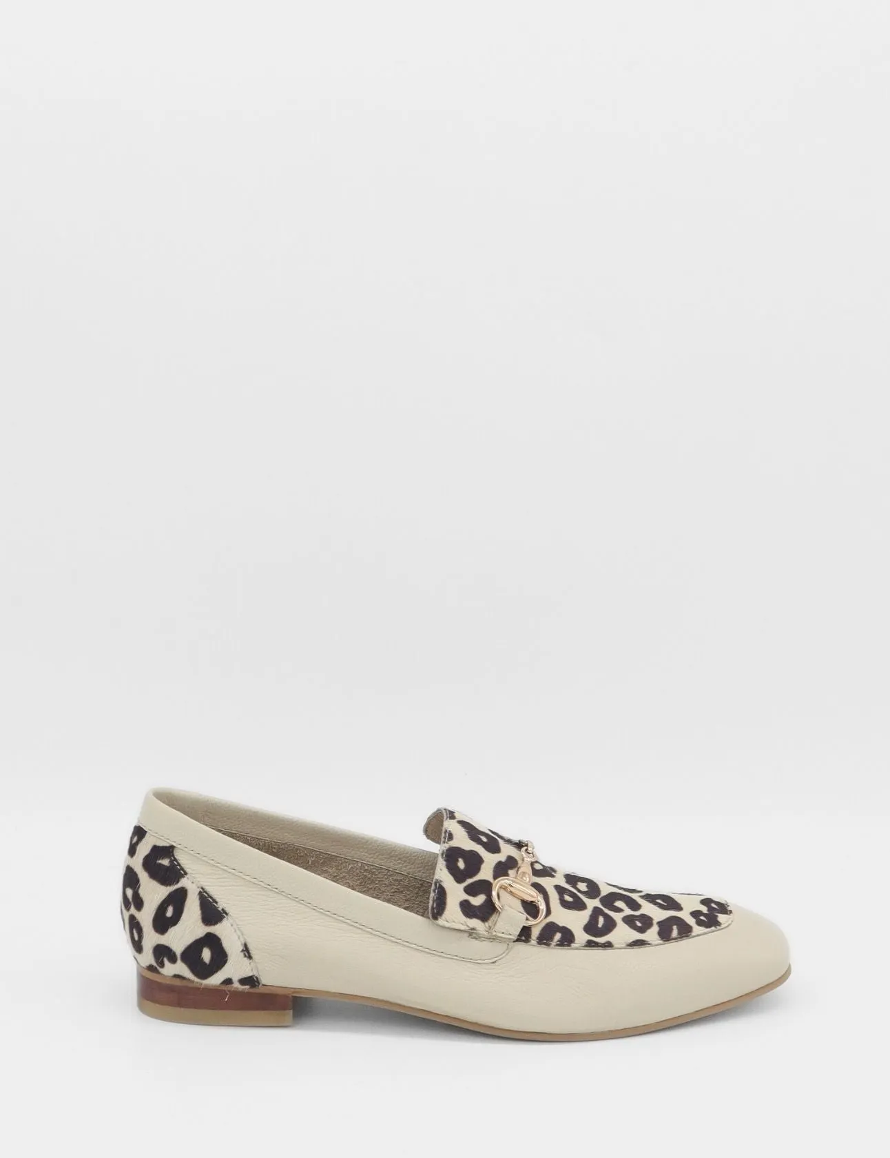 Tweed Loafers Natural loafers in off white leopard print cowhide leather womens shoes