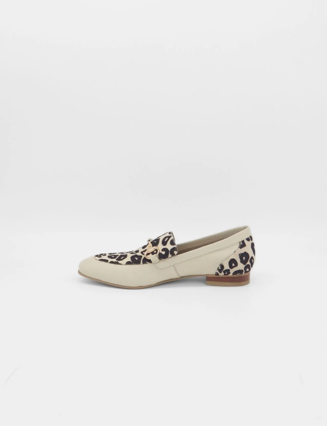 Adrian Snaffle Loafers Natural loafers in off white leopard print cowhide leather womens shoes