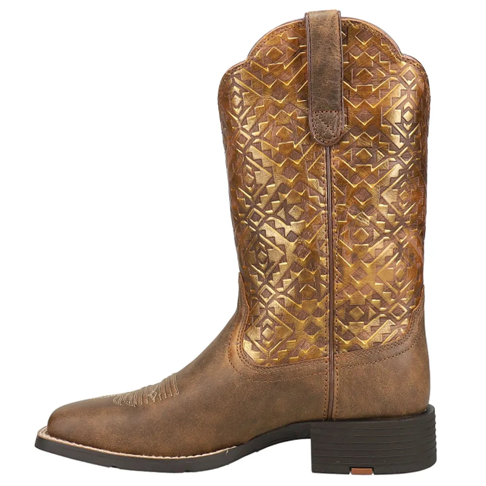 Round Up Metallic Embossed Square Toe Cowboy Boots Womens Fur Lined Boots