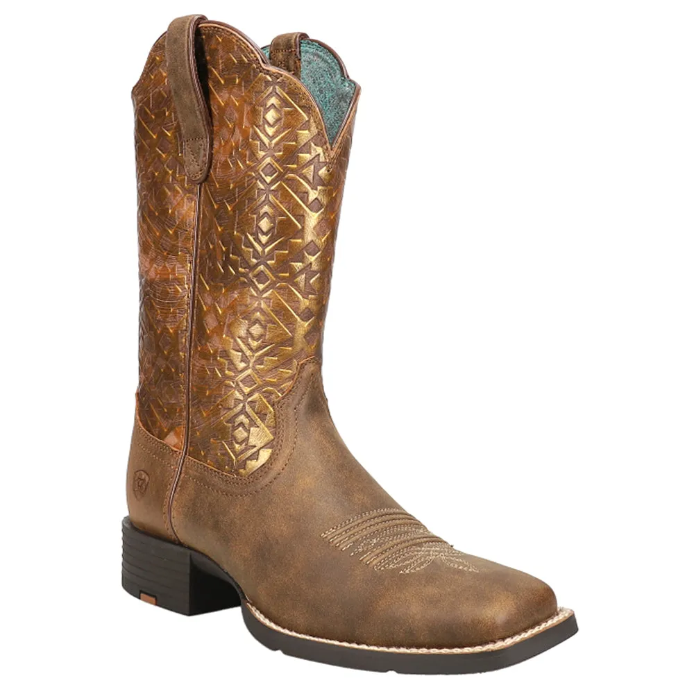 Round Up Metallic Embossed Square Toe Cowboy Boots Trek Boots