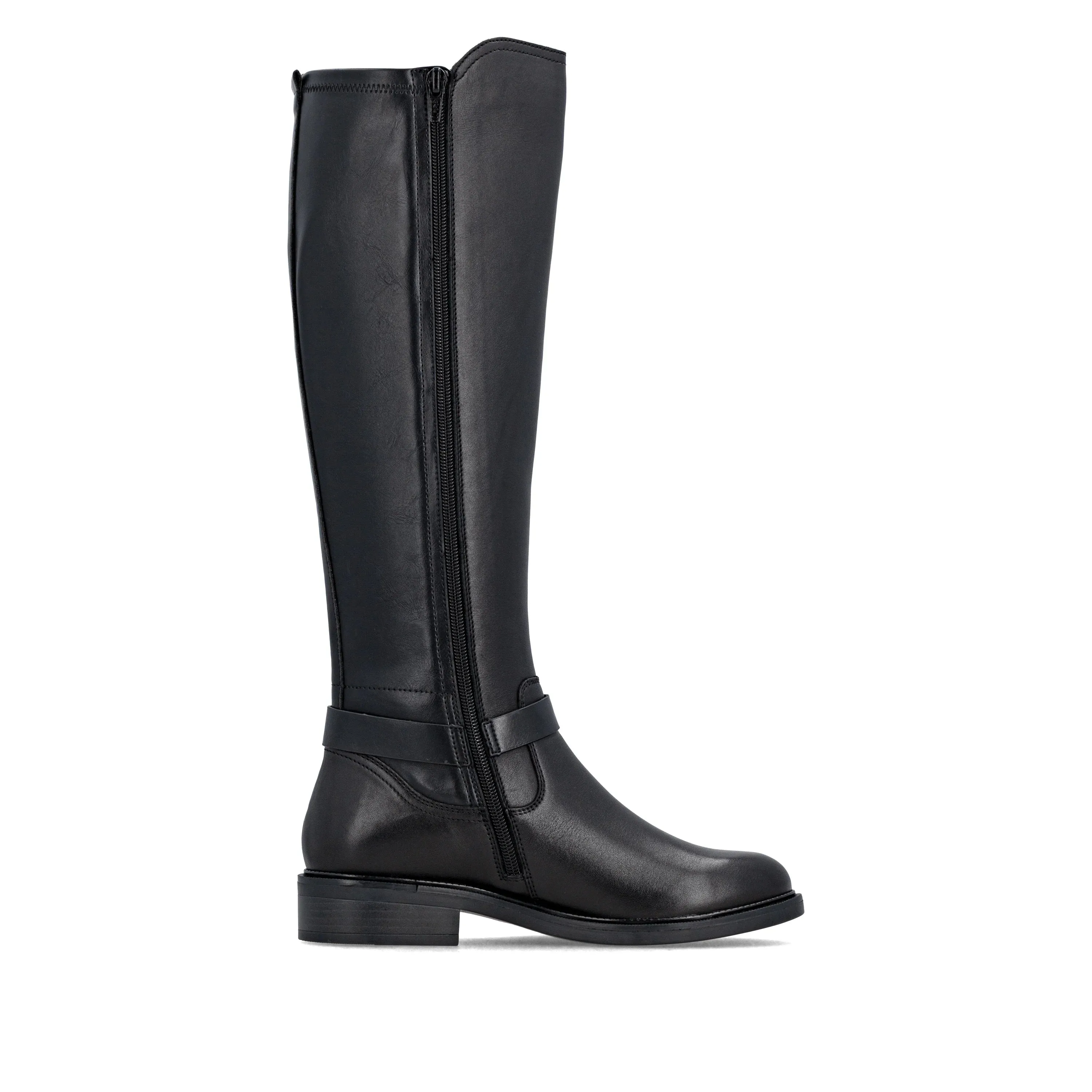 Leather High Knee Boots D2W77-00 Black Tall Side Zip