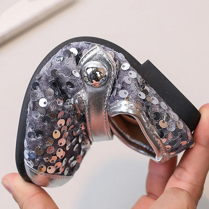 Elegant Flat Shoes Wedding Girls Sequined Leather Shoes Shallow Mouth Flat Princess Shoes