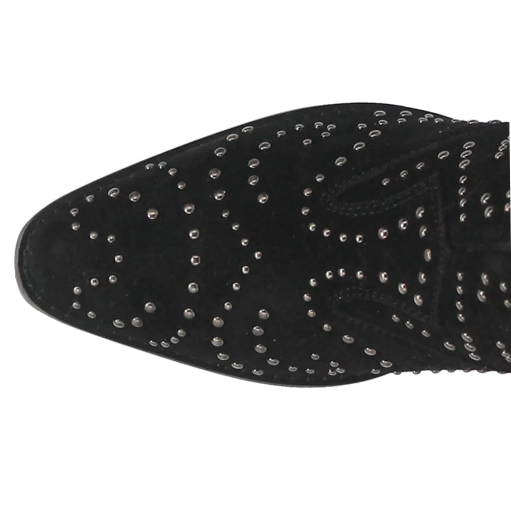 Pointy Cowgirl Boots Denim N Diamonds Studded Zippered Cowboy Booties