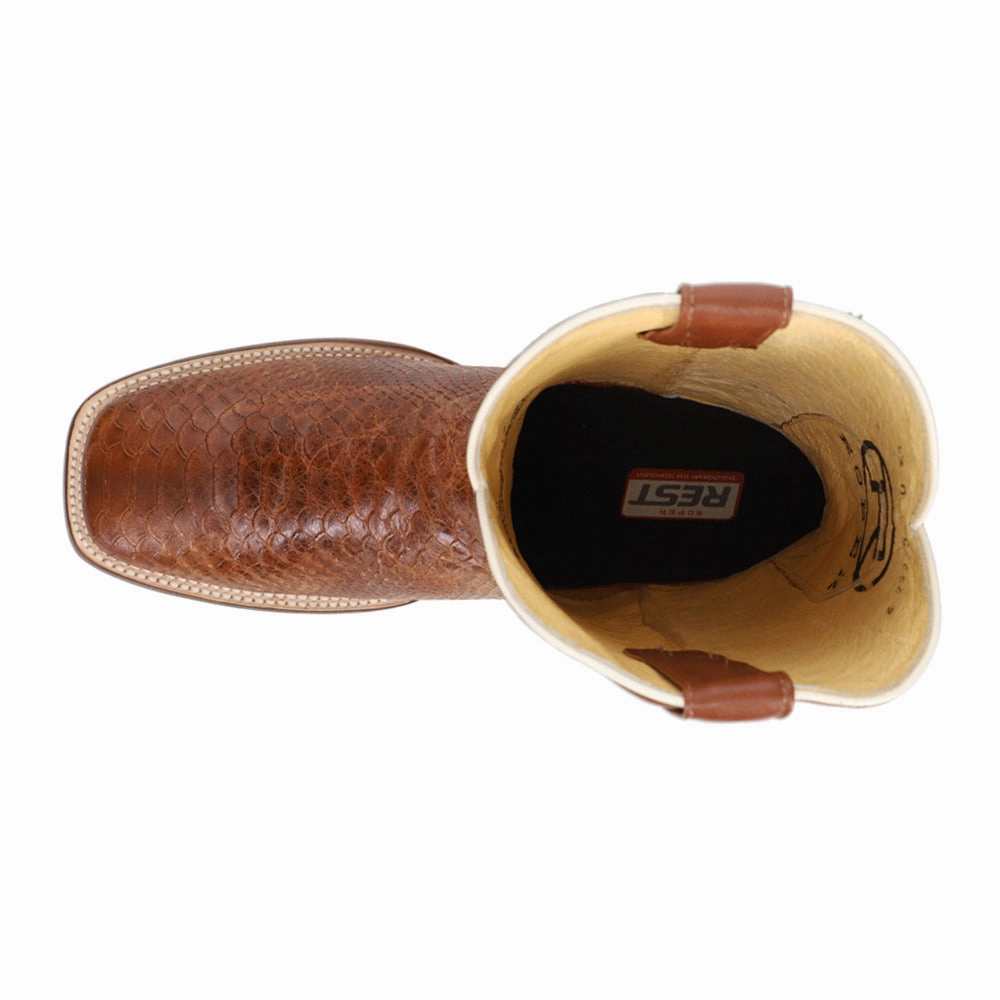 White Fold Over Boots Diesel Embroidered Python Animal Print Square Cowboy Boots