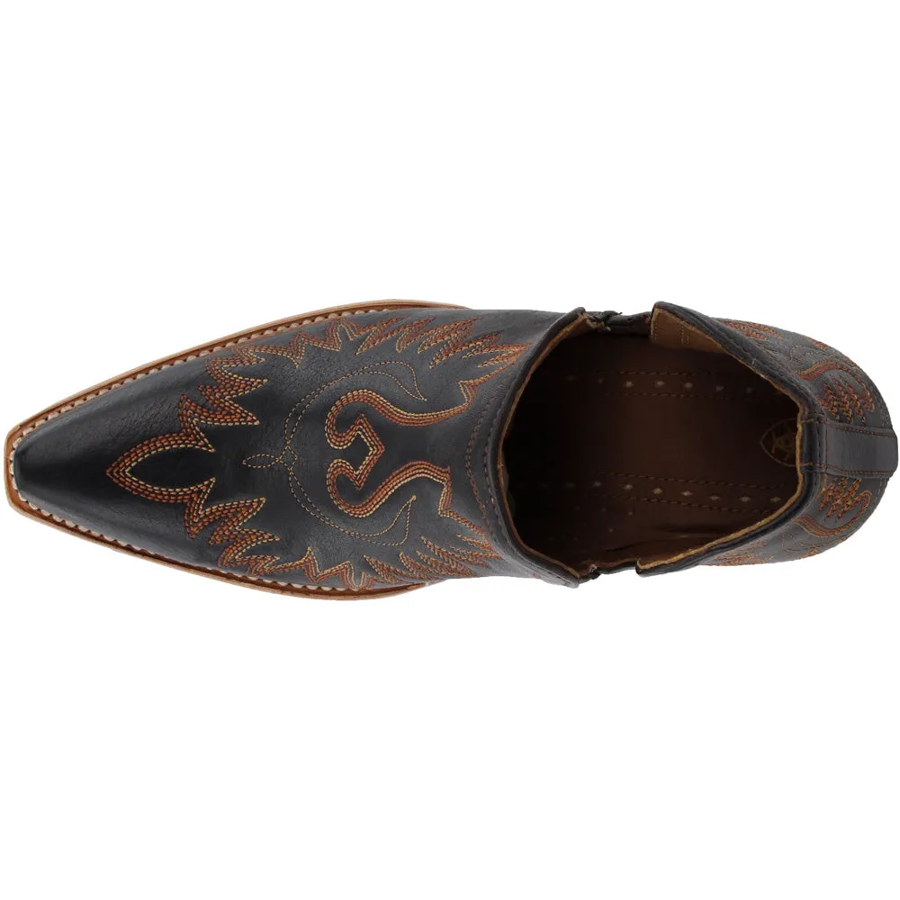 Dixon Embroidered Snip Toe Cowboy Booties Flat Boots Leather