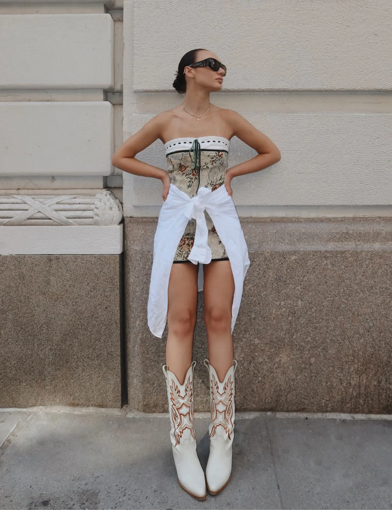 Dramen western cowboy boots in ivory leather womens shoes Wide Width Hiking Boots