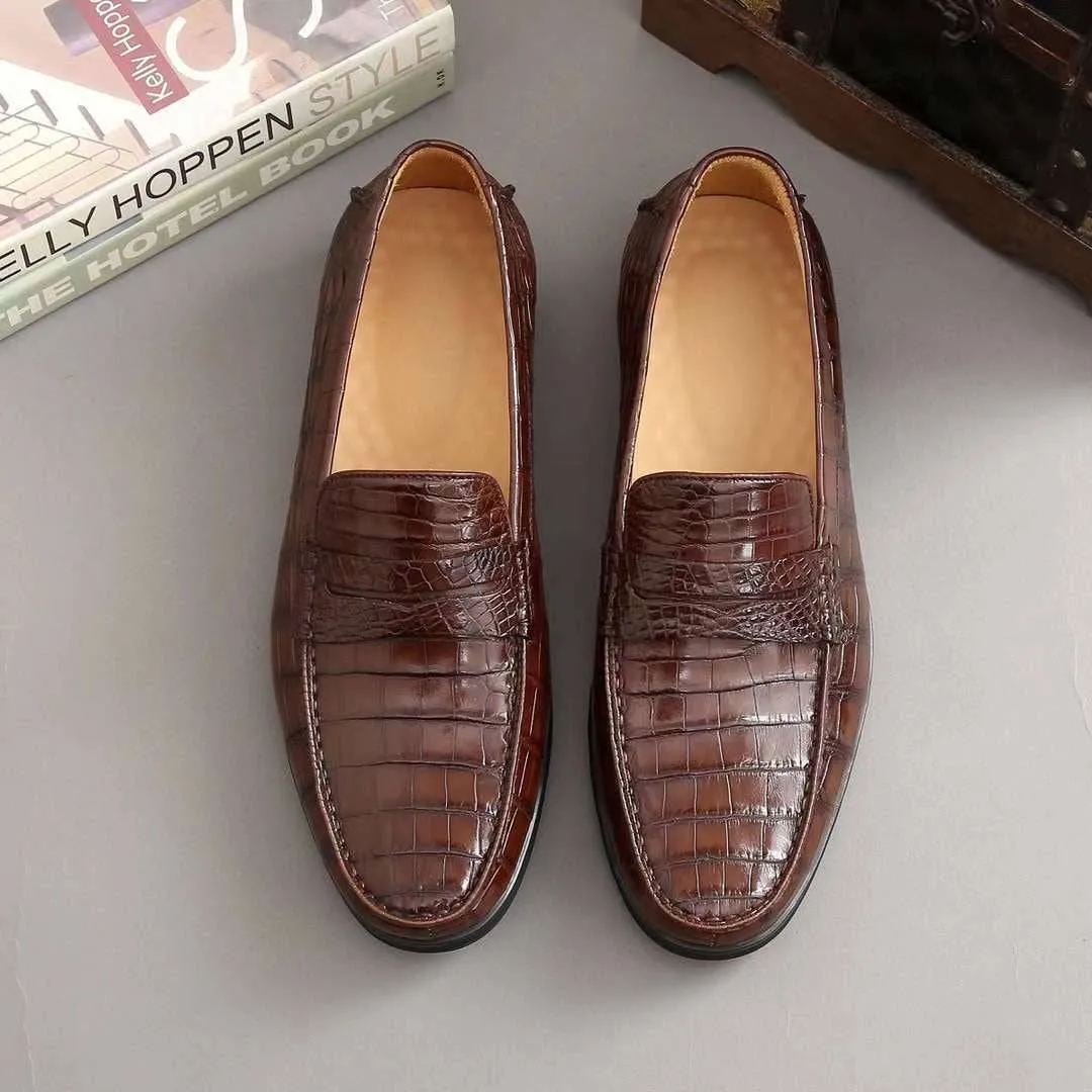 Loafers And Leggings Crocodile Shoes Men's  Crocodile Leather Slip-On Loafers