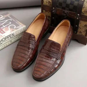 Goth Loafers Crocodile Shoes Men's  Crocodile Leather Slip-On Loafers