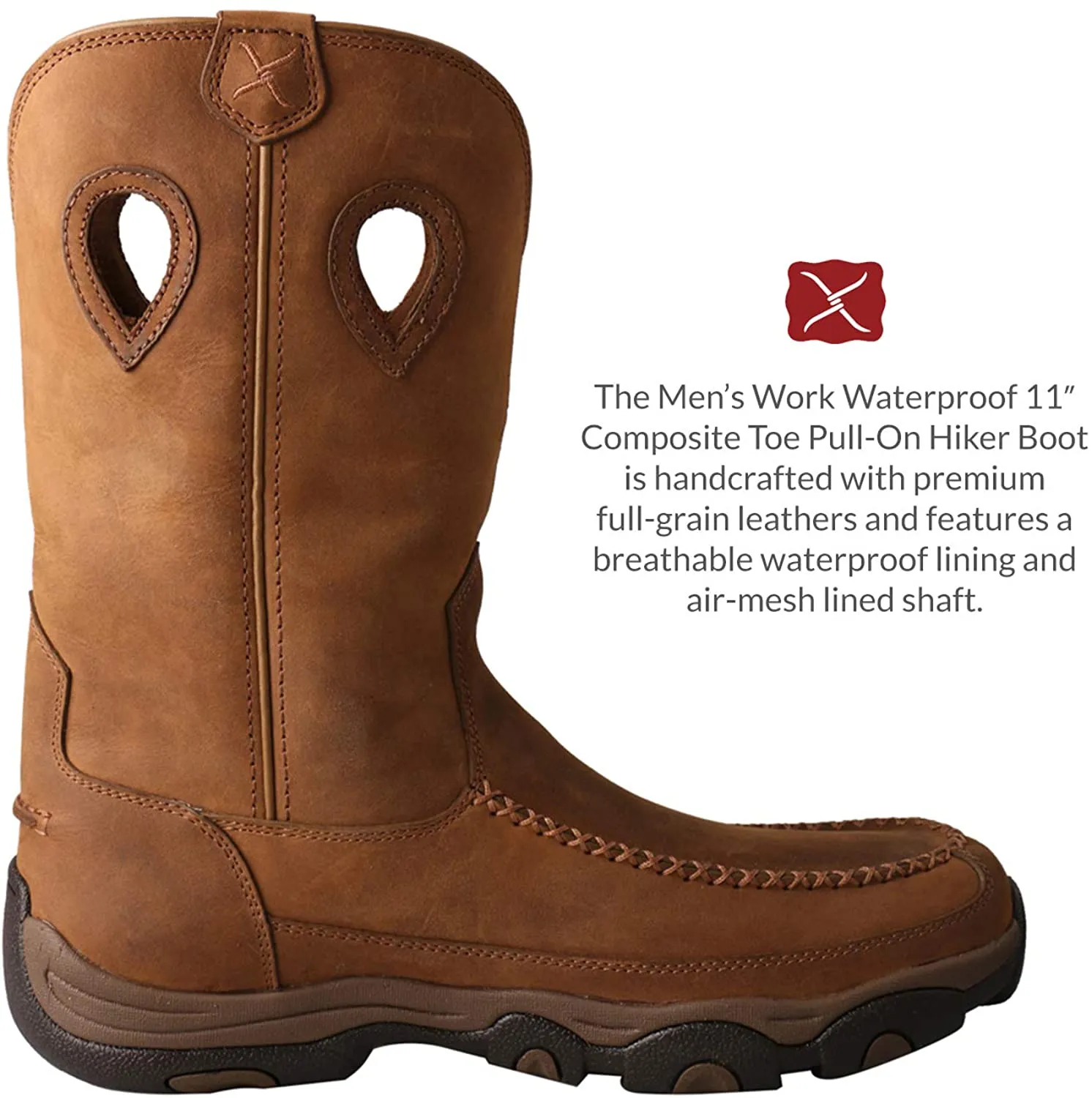 Circle G Cowgirl Boots Twisted X Men's Work 11" Comp Toe Pull-On Hiker Boot - WP, Distressed Saddle/Saddle, 11(M)