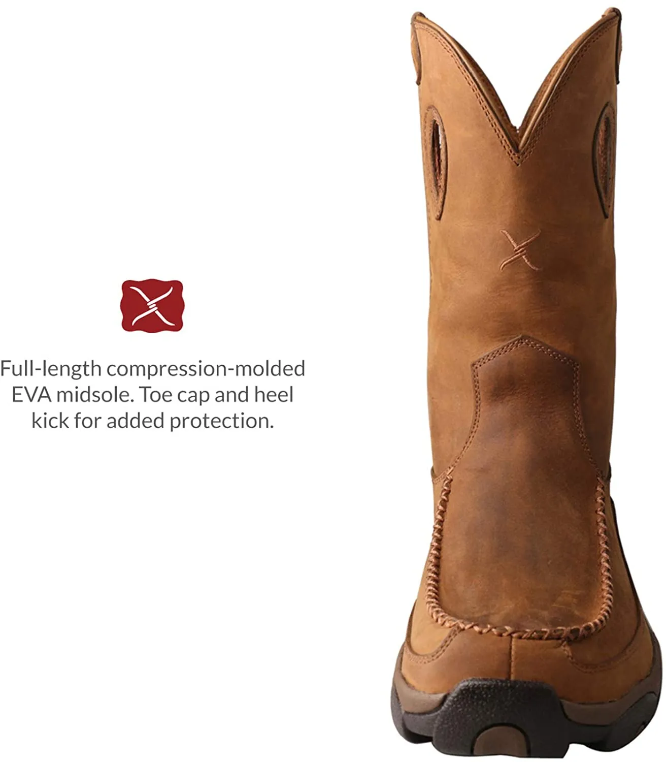 Puss In Boots Twisted X Men's Work 11" Comp Toe Pull-On Hiker Boot - WP, Distressed Saddle/Saddle, 11(M)