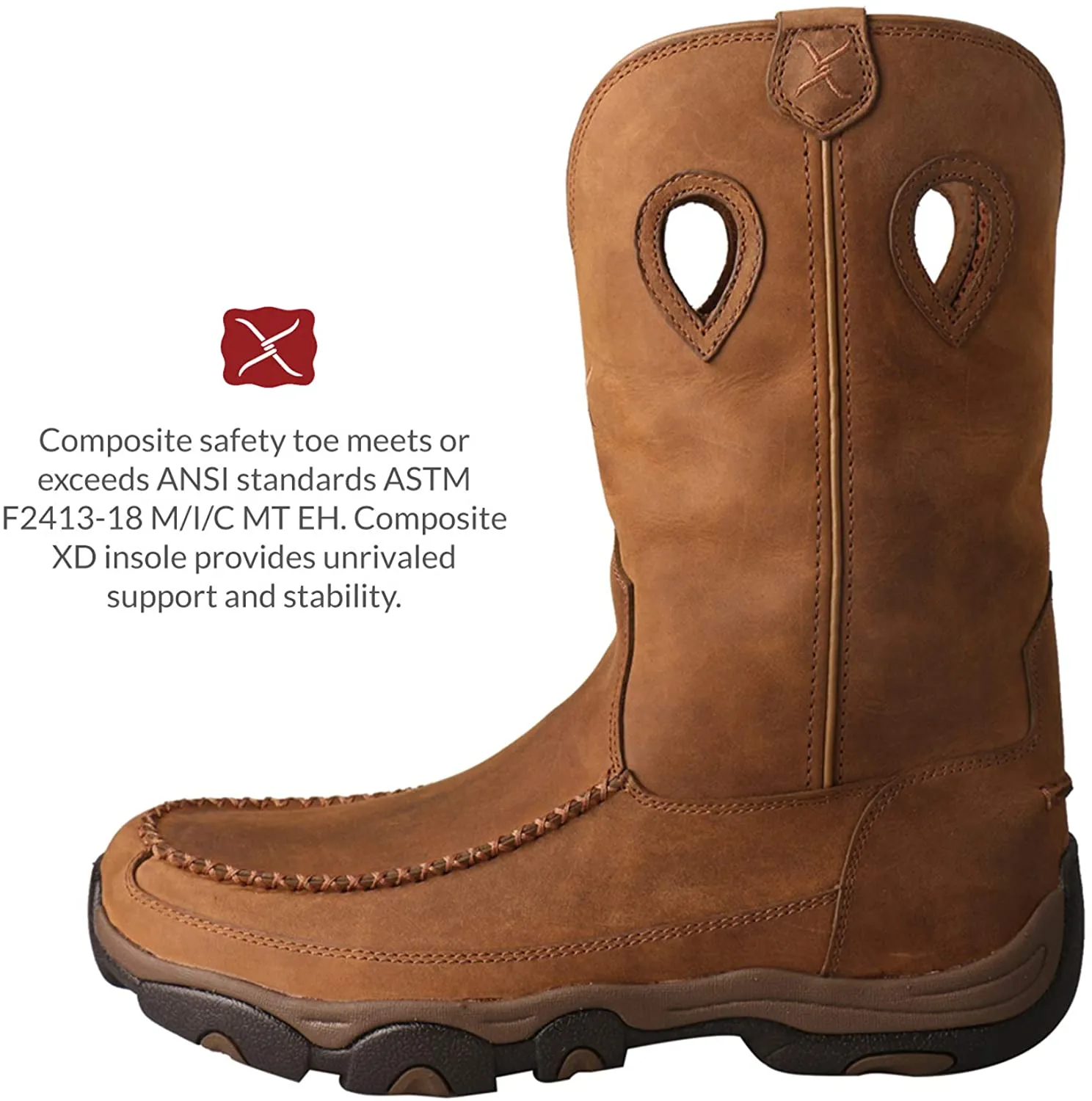 Twisted X Men's Work 11" Comp Toe Pull-On Hiker Boot - WP, Distressed Saddle/Saddle, 11(M) Knee High Boots Wide Calf