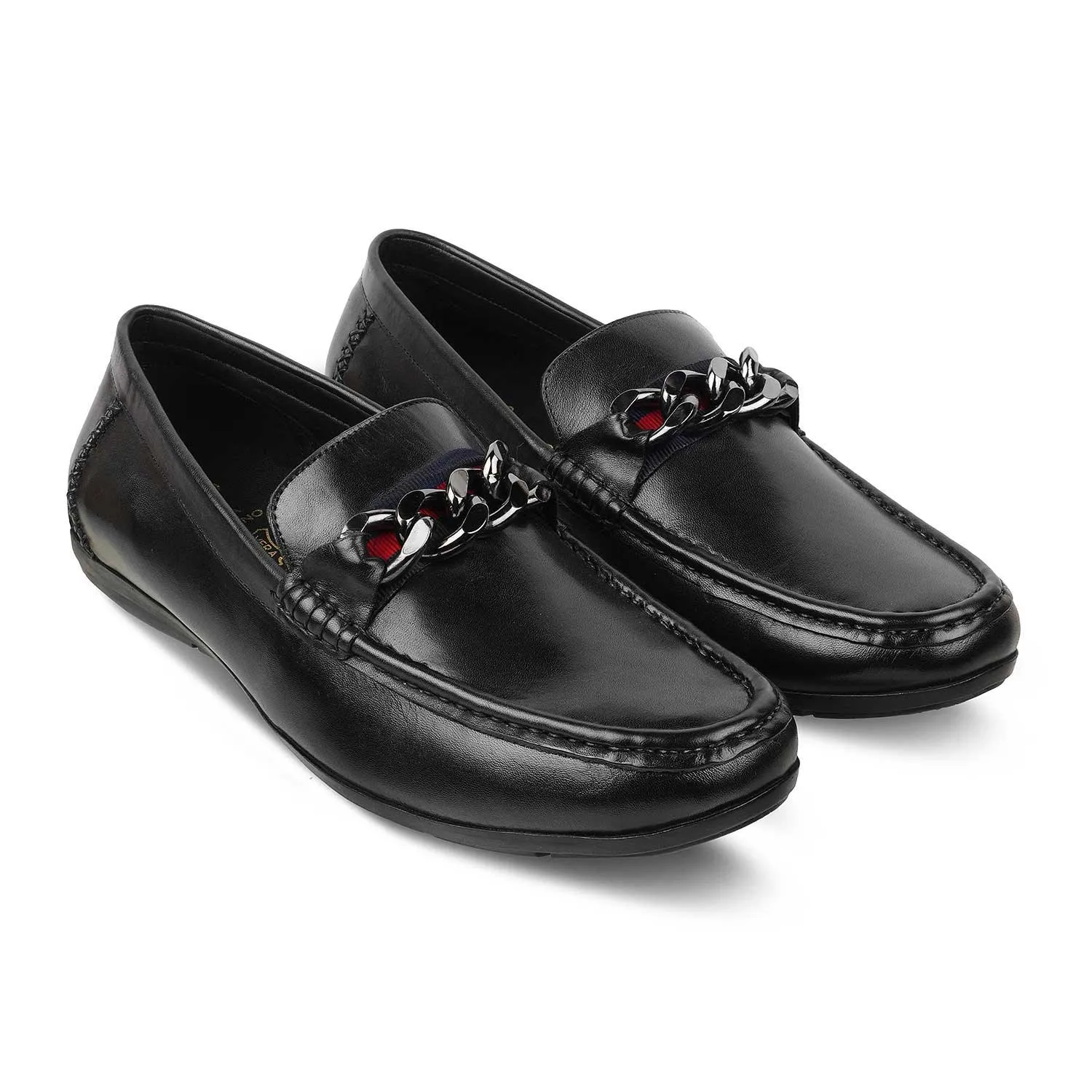 The Csteal Black Men's Leather Driving Loafers Tresmode Morjas Belgian Loafers