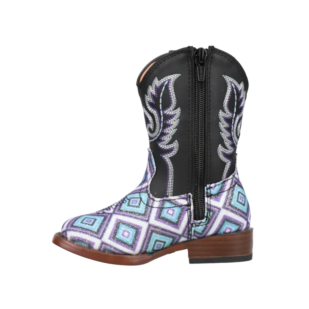 Glitter Diamonds Geometric Square Toe Boots (Toddler) Motorcycle Boots Motorcycle Boots