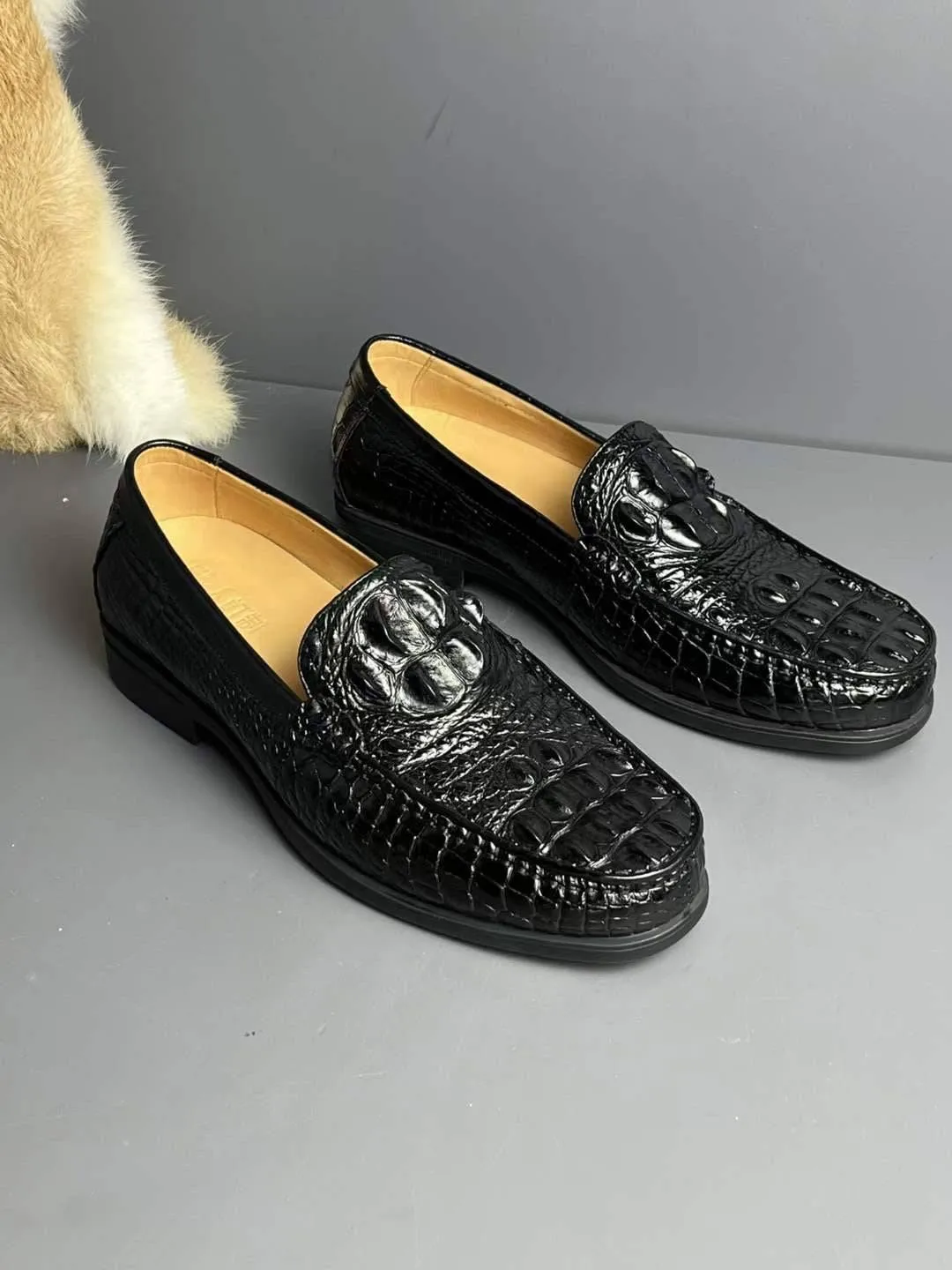 Crocodile Shoes Genuine Crocodile Skin Bone Leather Slip On Driving Loafers Loafers With A Skirt