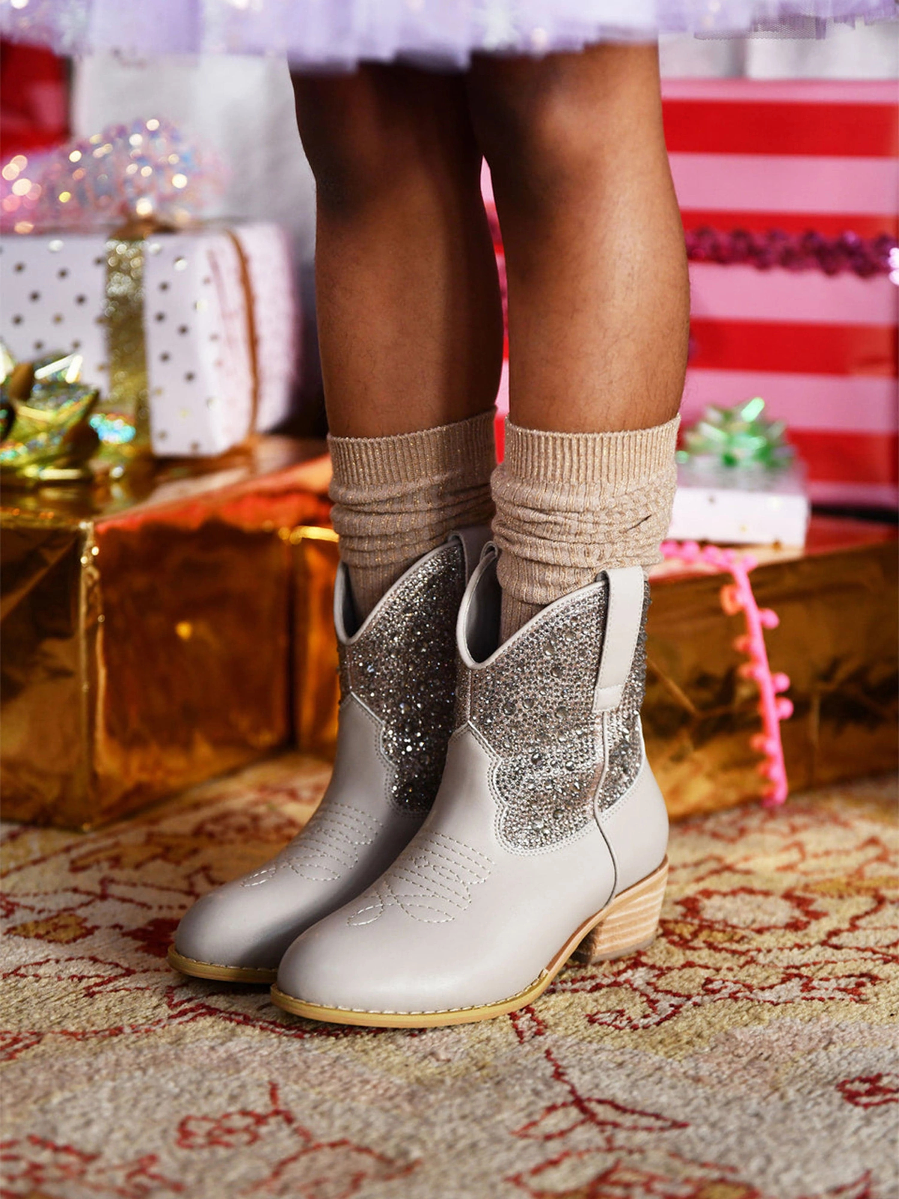 Angels Face Girls Rio Crystal Cowboy Boots in Beige Fish Leather Boots