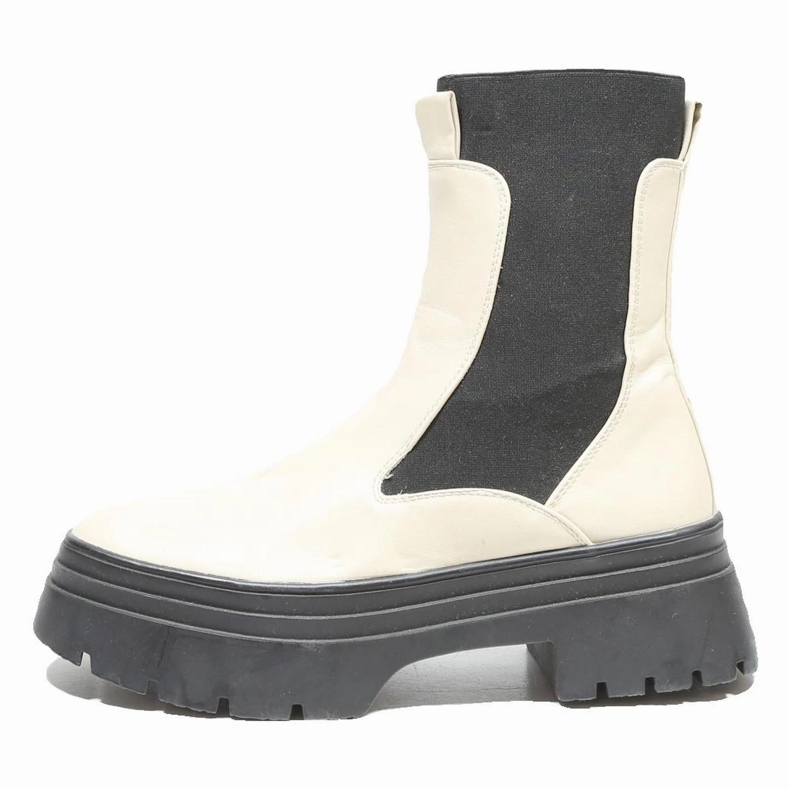 Skiing Boots PRIMARK Womens Chelsea Boots Leather Cream & Black UK 6 Chunky Sole Elastic