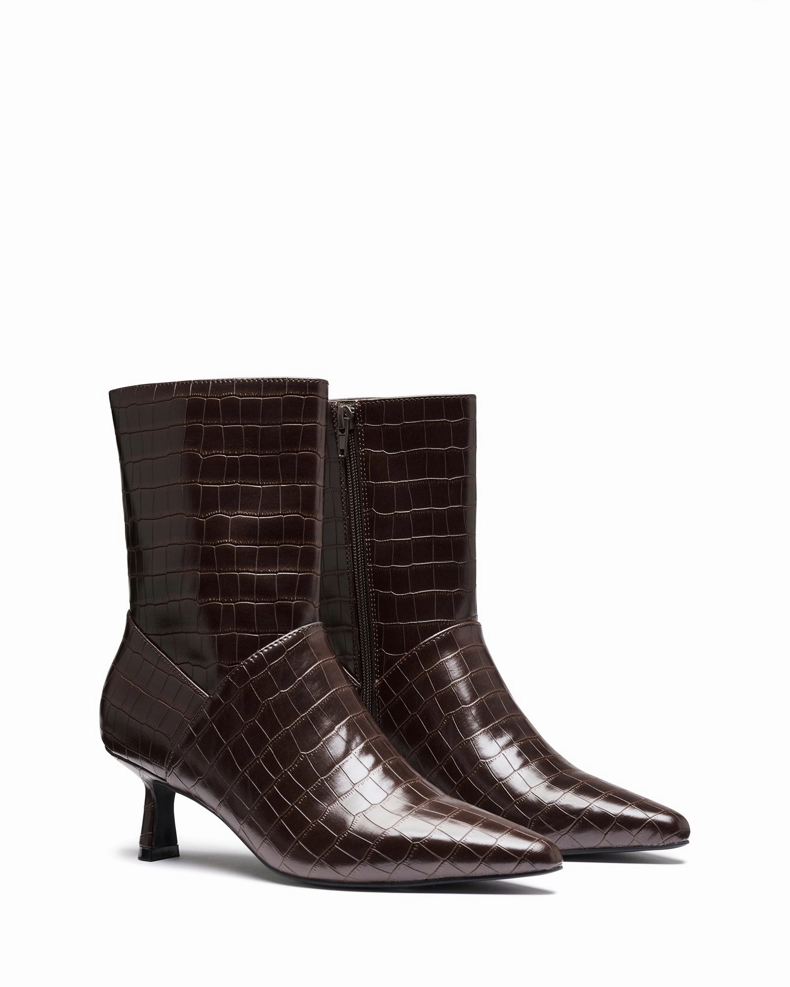 Kacee Ankle Boot Chocolate Croc Ankle Boots Buckle Strap