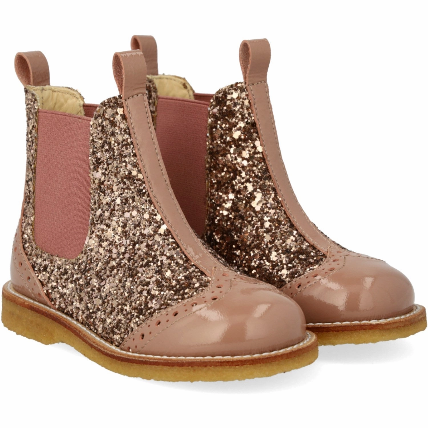 Lace Up Ankle Boots Angulus Clay/Clay Glitter/Rosa Chelsea Boot Med Glitter Og BrAndues Detaljer