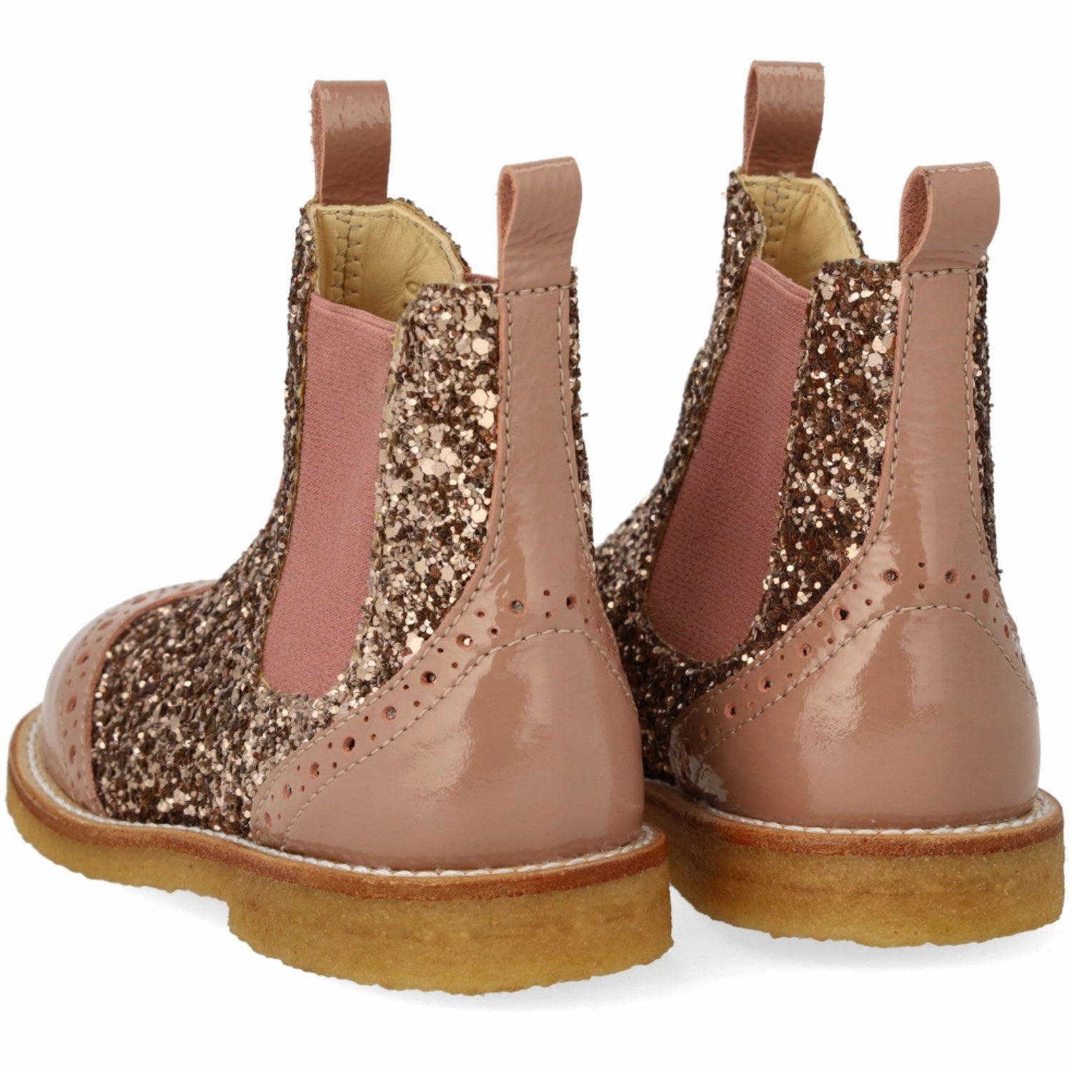 Cream Suede Boots Angulus Clay/Clay Glitter/Rosa Chelsea Boot Med Glitter Og BrAndues Detaljer
