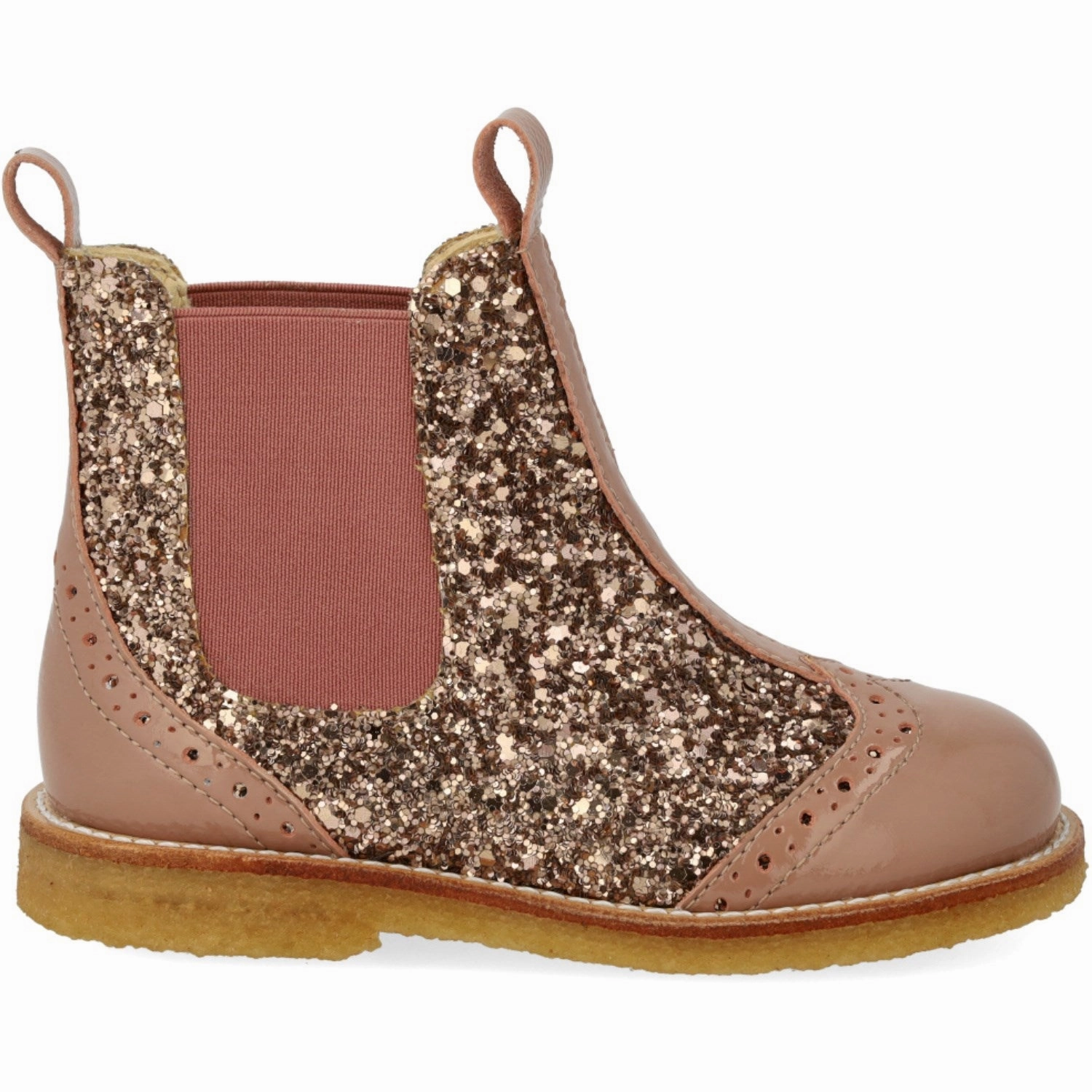Angulus Clay/Clay Glitter/Rosa Chelsea Boot Med Glitter Og BrAndues Detaljer Fold Over Knee Boots