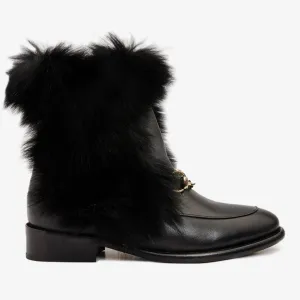 The Izmir Black Leather Natural Fur Mid Calf Women Boot Amazon Cowboy Boots