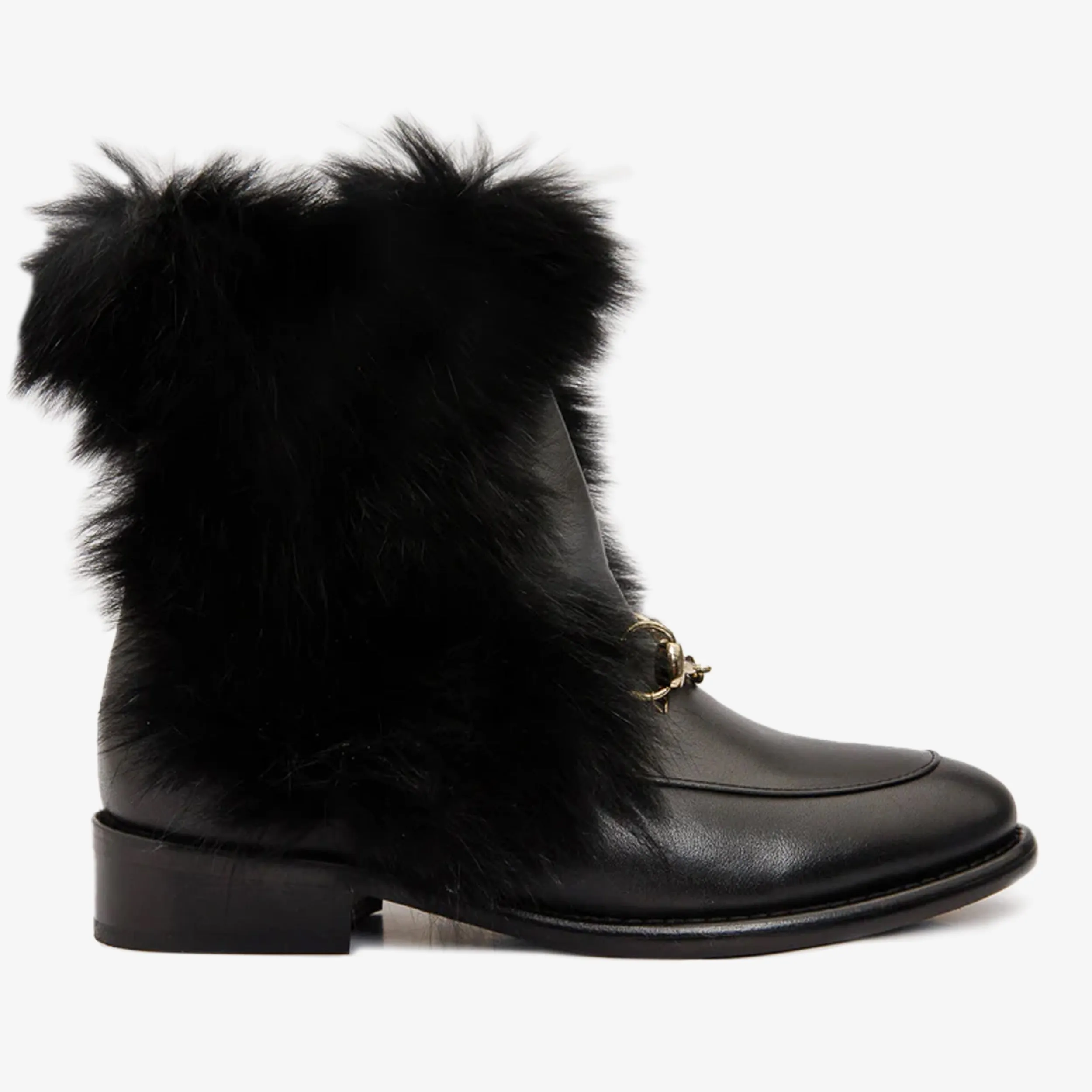 The Izmir Black Leather Natural Fur Mid Calf Women Boot Them Apple Bottom Jeans Boots With The Fur