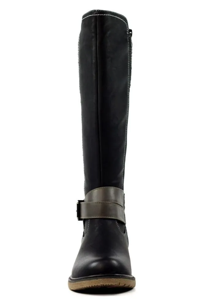 Lunar Vanna Black Waterproof Long Boot GLB144 Wing Boots