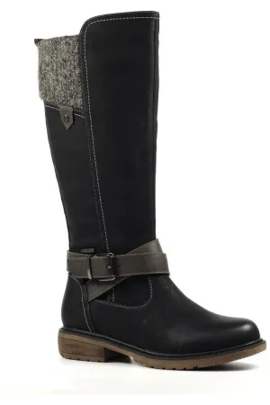 Lunar Vanna Black Waterproof Long Boot GLB144 Wedge Heel Boots