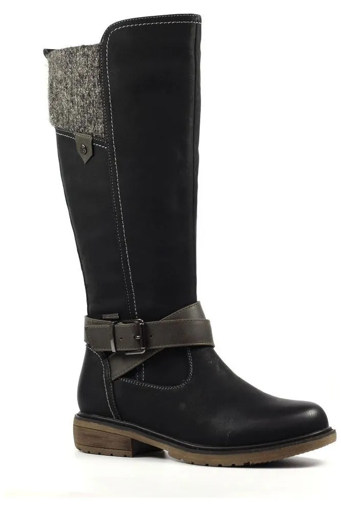 Lunar Vanna Black Waterproof Long Boot GLB144 Exotic Leather Boots