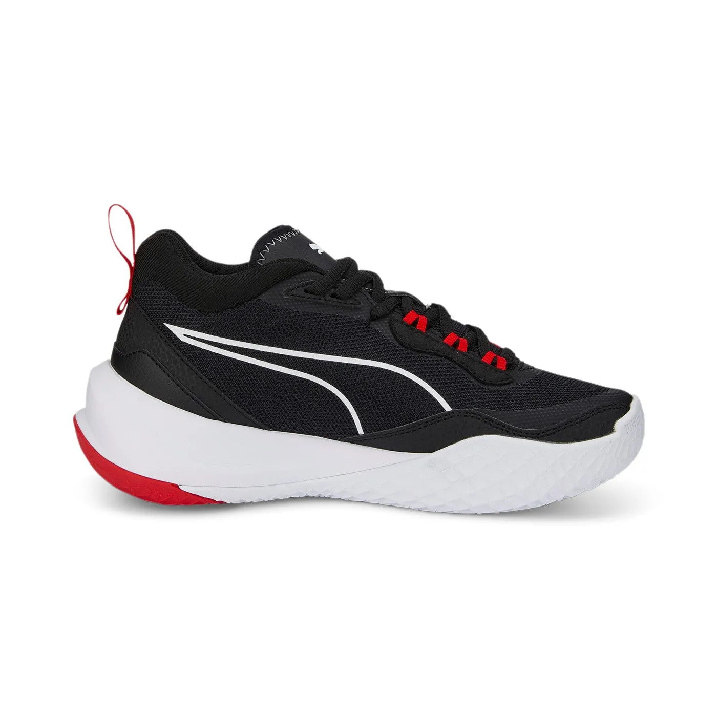 Sneakers With A Suit Puma Scarpa da pallacanestro da ragazzo Playmaker 387353 01 nero-bianco-rosso