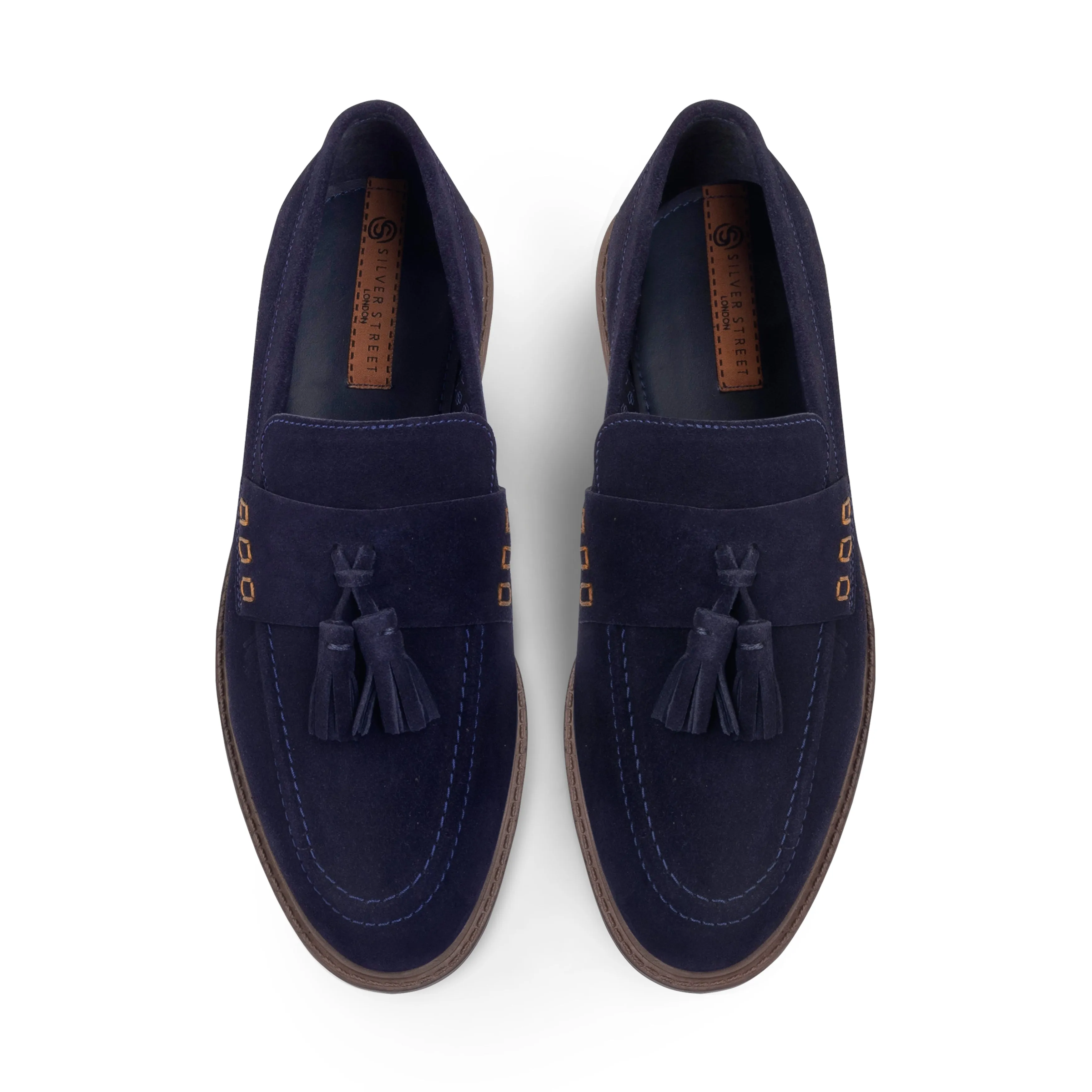 Charleston Suede Leather Tassel Loafers - Navy Triangle-logo Slip-on Loafers