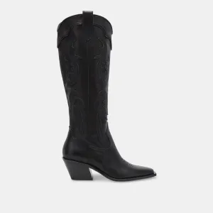 SAMSIN BOOTS BLACK LEATHER Flat Boots Knee High
