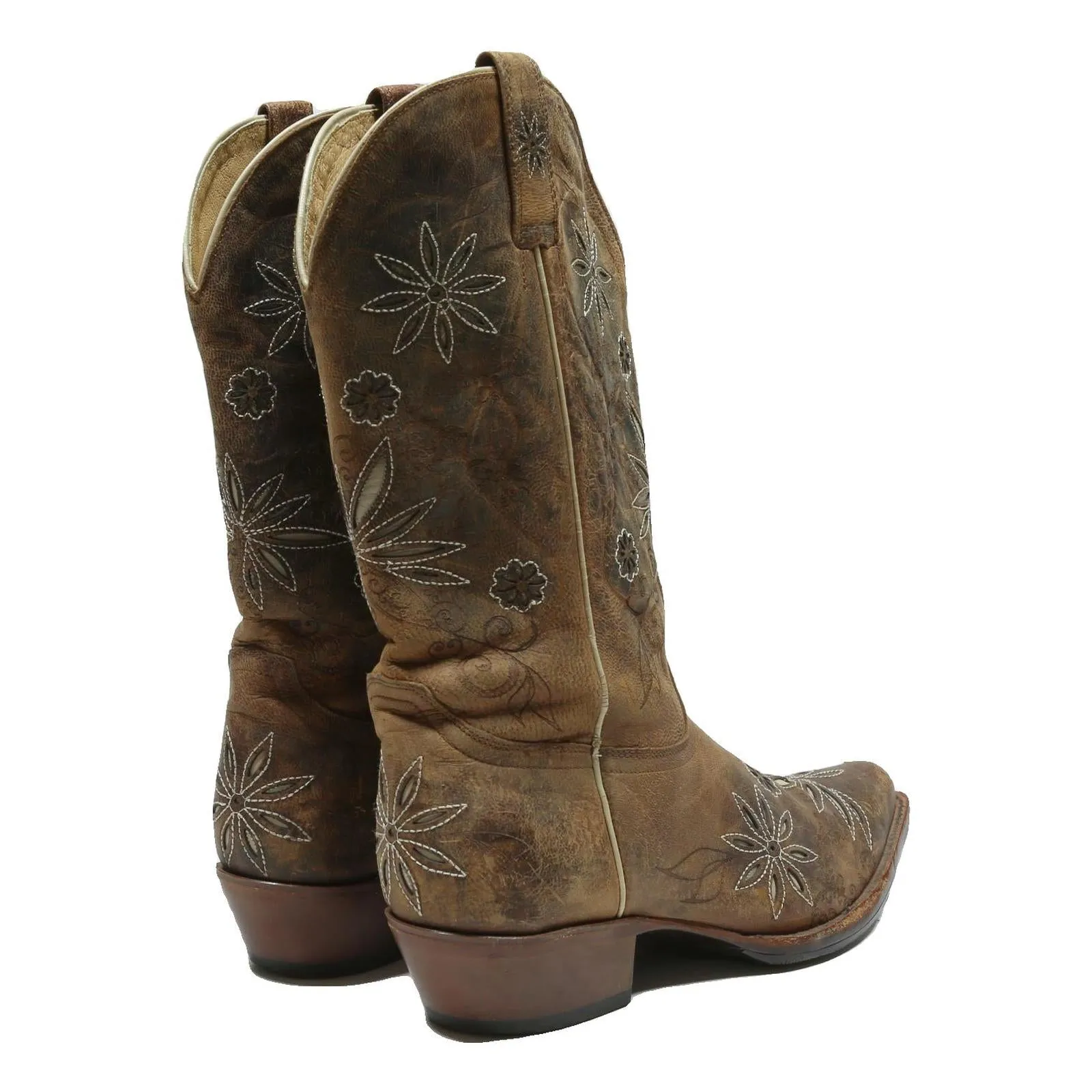 SHYANNE Womens Western Leather Cowboy Boots Brown Size UK 8 Distressed Floral Allen Boots