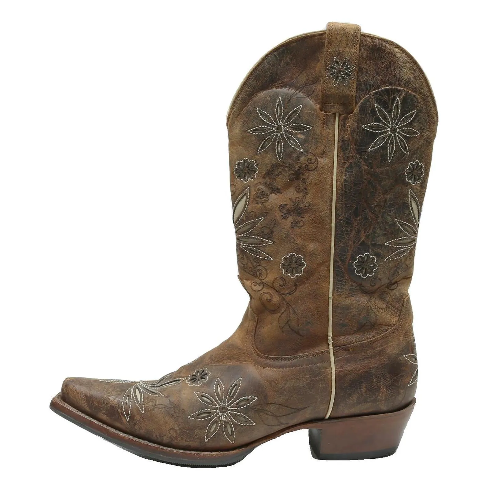 SHYANNE Womens Western Leather Cowboy Boots Brown Size UK 8 Distressed Floral Acne Studios Boots