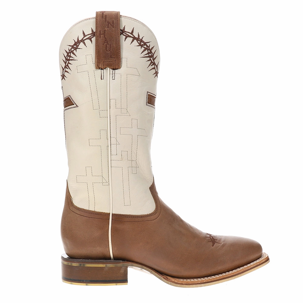 Balmain Boots Show Of Faith Embroidered Tooled Inlay Square Toe Pull On Cowboy Boots