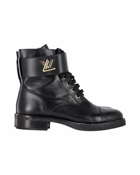 Ankle Boots Leather With Zipper Louis Vuitton Wonderland Lace Up Ankle Boots in Black Leather