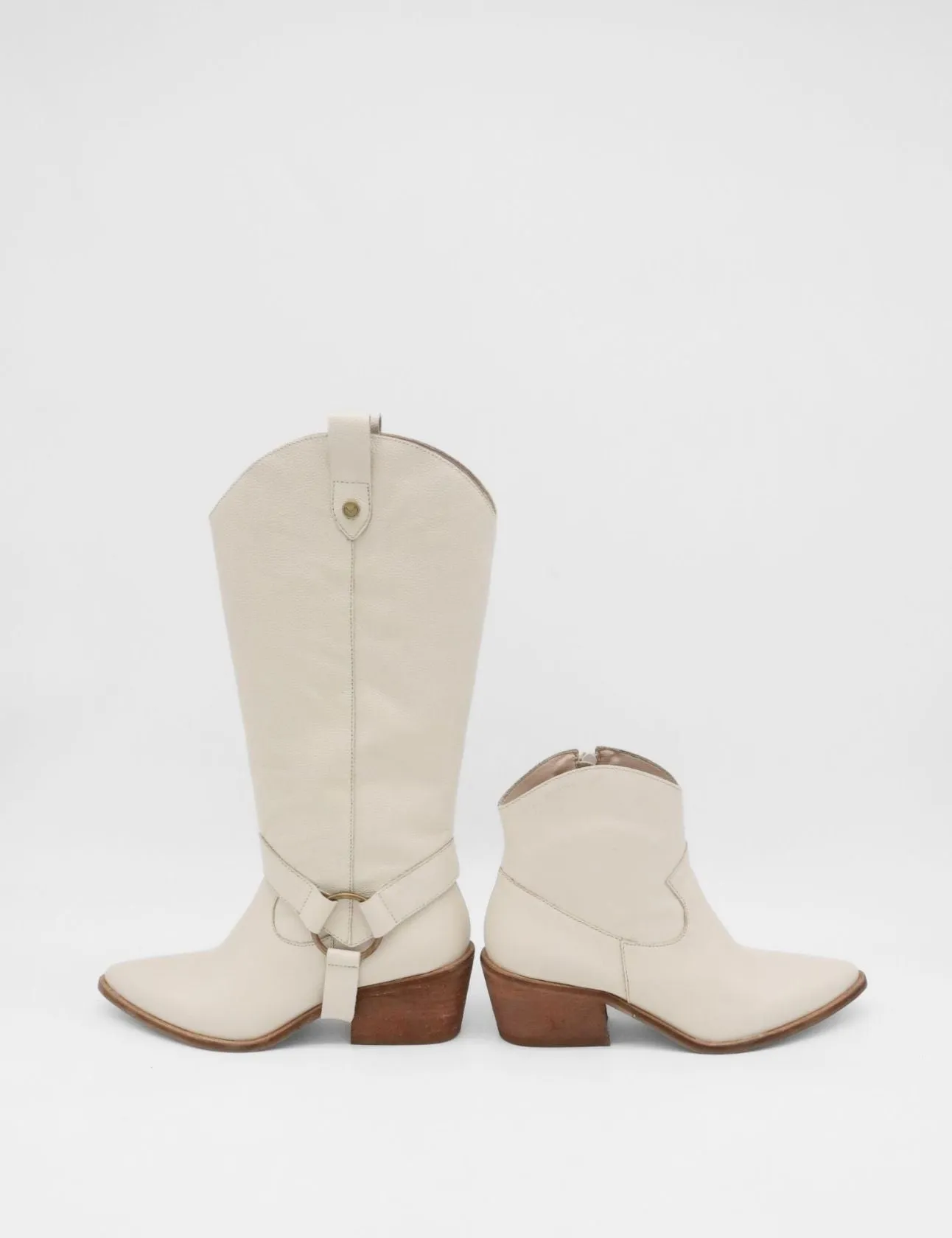 Boots The Monkey Penelope western cowboy convertible boots in off white leather womens shoes