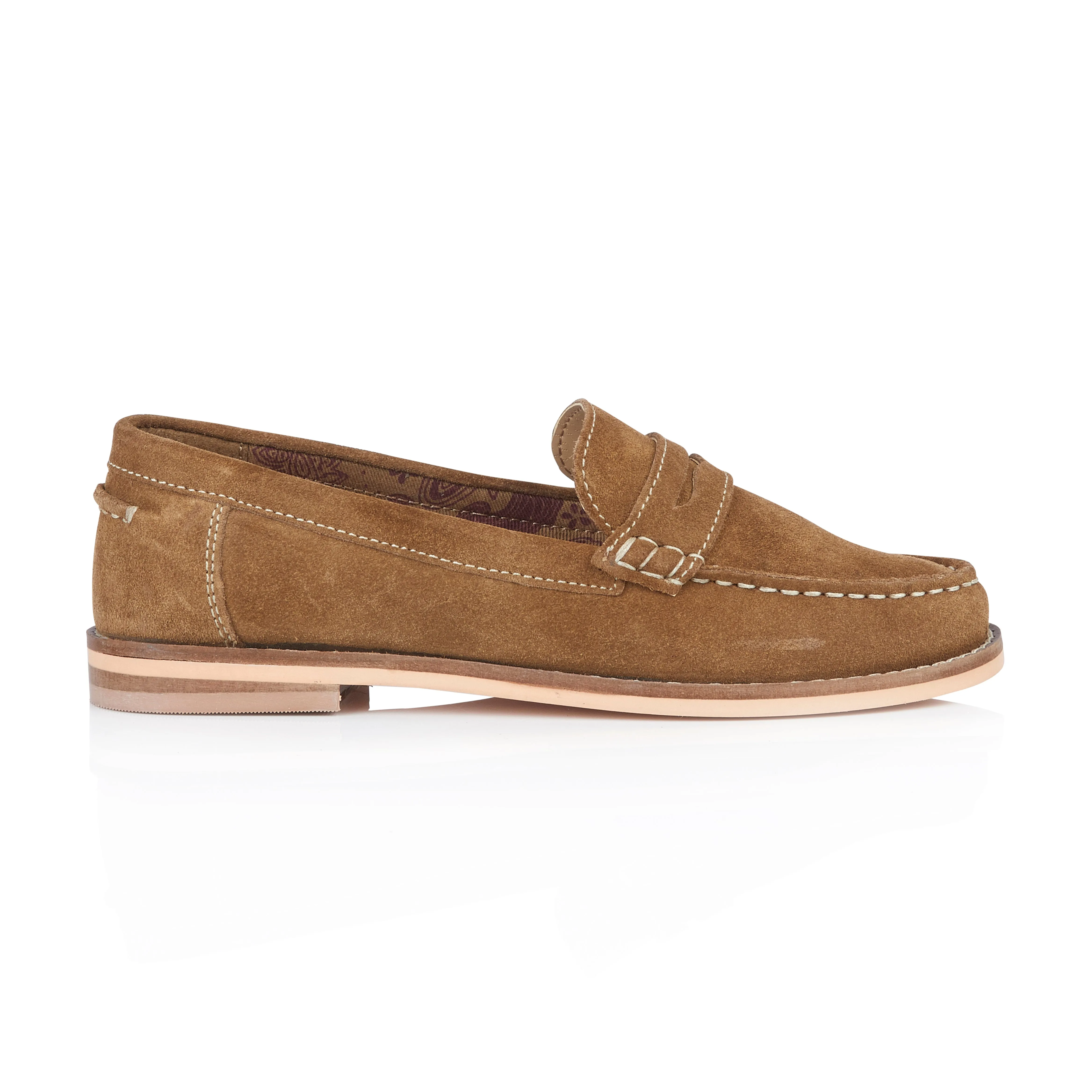 Ellie Suede Leather Slip On Deck Shoes - Tan Loafers Square Toe