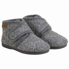 Earl Shaffer Boots En Fant Dark Gray Melange Wool Booties Velcro