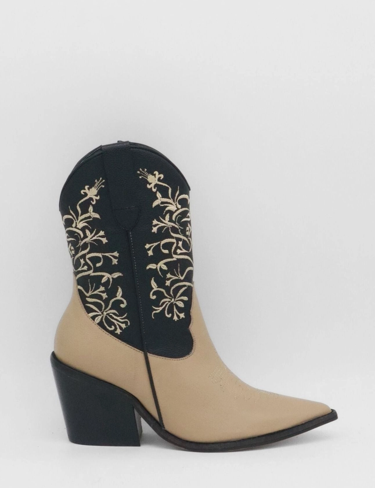 Encore western cowboy boots in black x tan leather womens shoes Long Leather Boots