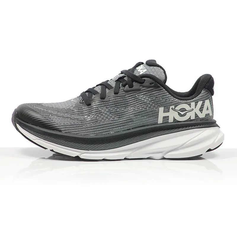 Hoka One One Clifton 9 Junior Running Shoe - Black/White Hallux Rigidus