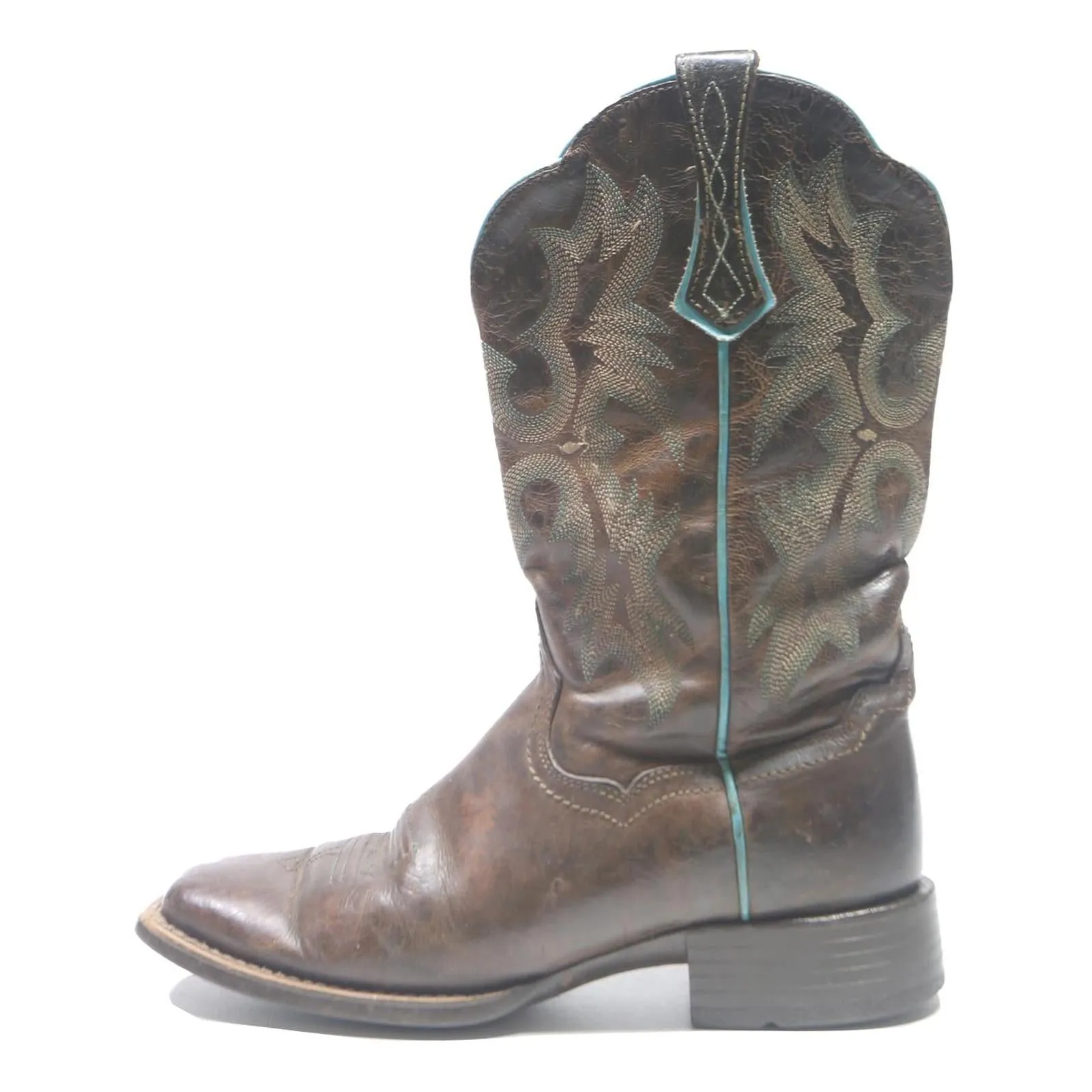 NULL Boots Sale ARIAT Womens Leather Western Ankle Boots Brown UK 4.5 Detailed Stitching