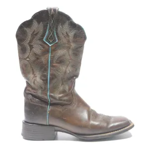 ARIAT Womens Leather Western Ankle Boots Brown UK 4.5 Detailed Stitching Dog Winter Boots