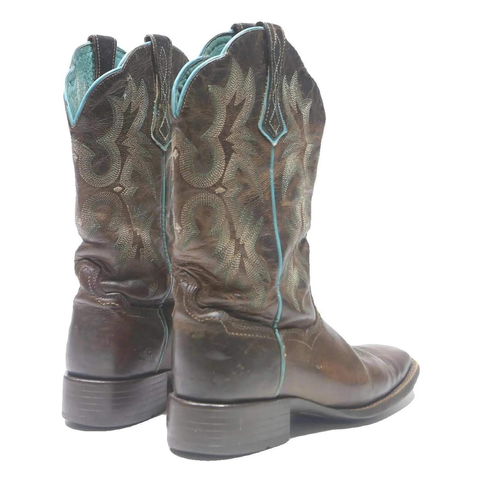 Stovepipe Boots ARIAT Womens Leather Western Ankle Boots Brown UK 4.5 Detailed Stitching