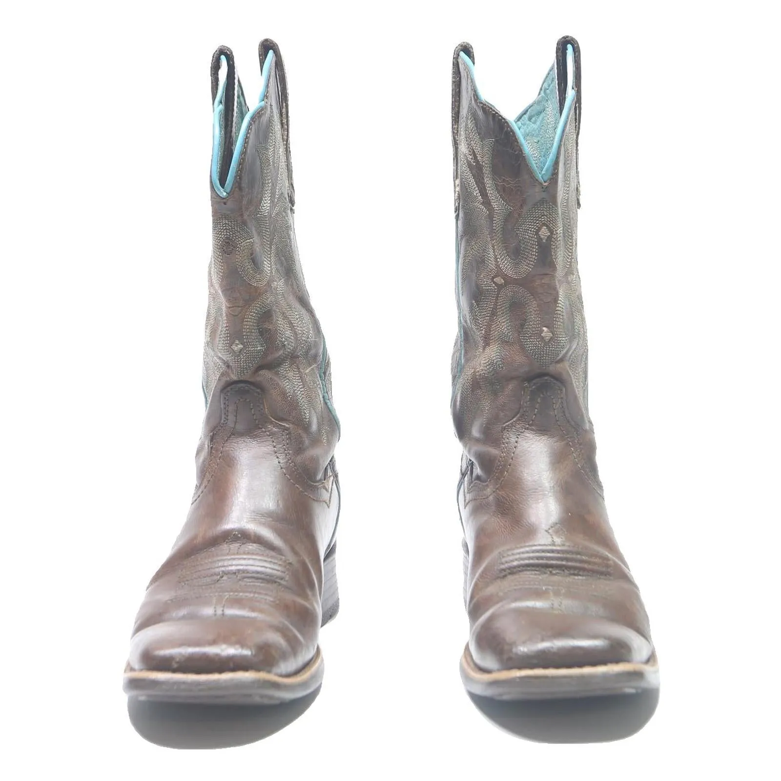 ARIAT Womens Leather Western Ankle Boots Brown UK 4.5 Detailed Stitching Classic Equine Boots