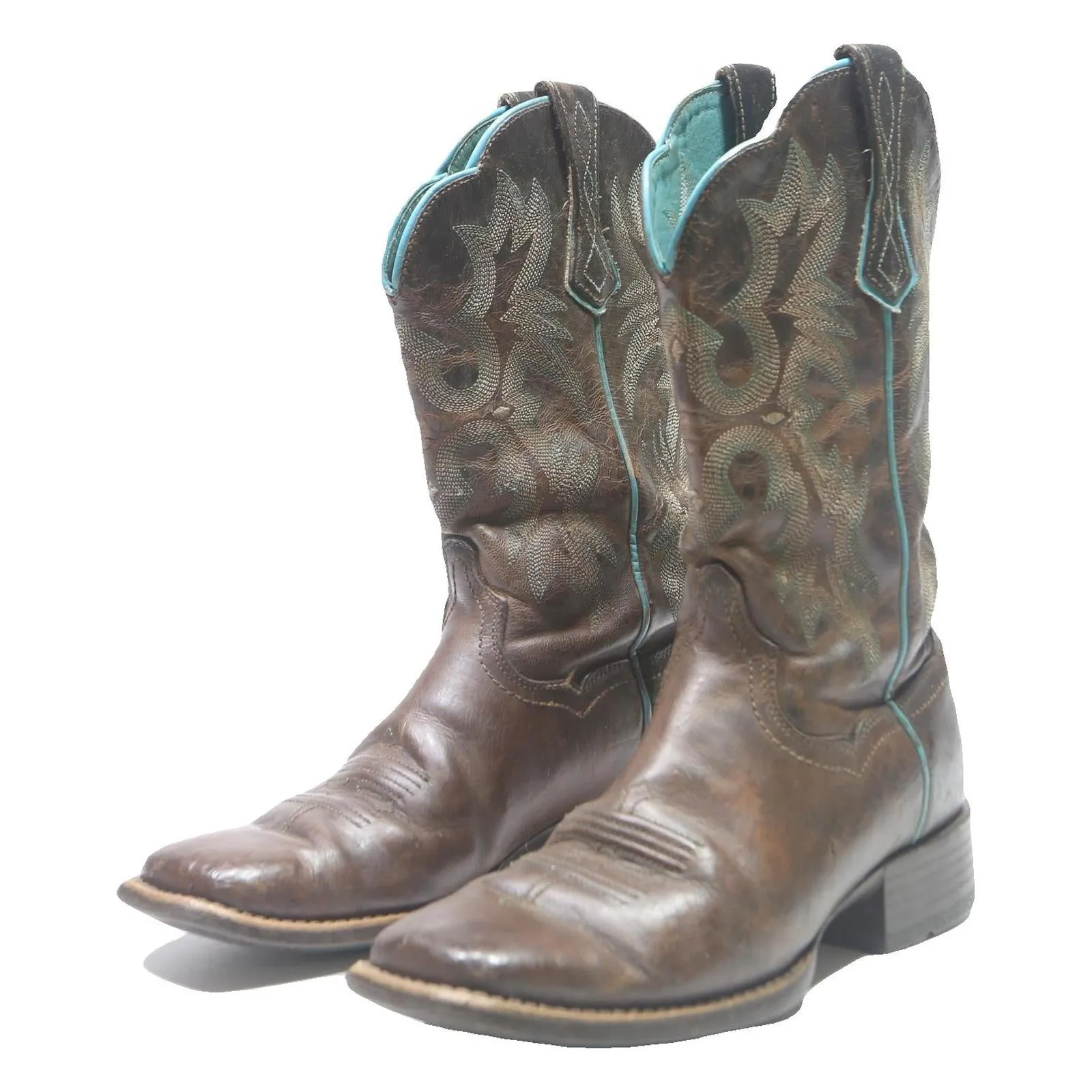 Doggy Boots ARIAT Womens Leather Western Ankle Boots Brown UK 4.5 Detailed Stitching