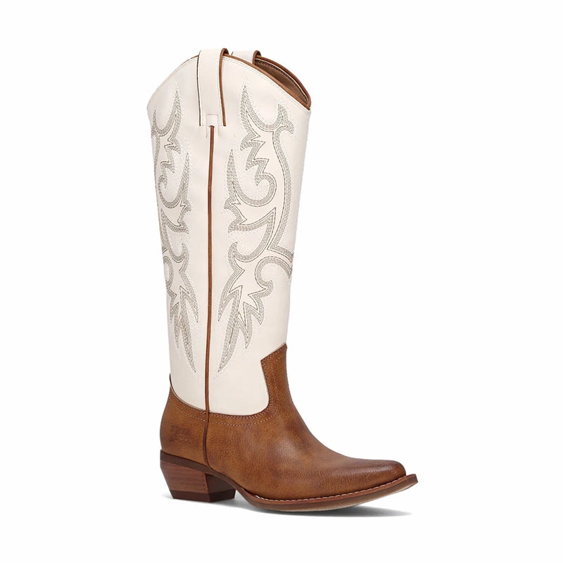 Western Boots Women's Irlene Tall Deco Stitch Off White/Caramel/Gold